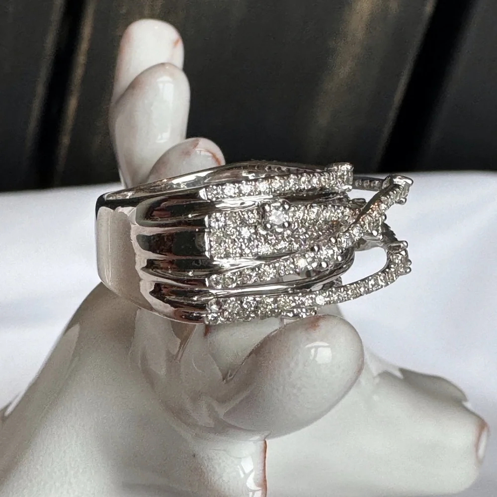 14K Diamond Crossover Highway Ring